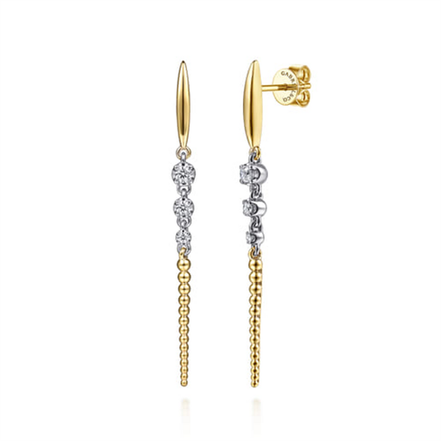 Lady's Two-Tone 14 Karat Polished/Beaded Bujukan And Diamond Stud Drop
