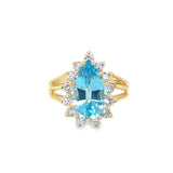 Yellow 14 Karat Blue Topaz Diamond Ring Estate Jewelry Size 8.75 one 13.70x8.90mm Pear Blue Topaz
13=0.65tw Round Diamonds Gram Weight: 6.2