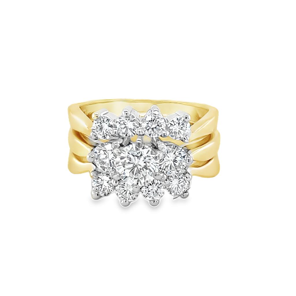 Estate Two-Tone 14 Karat Soldered 3 Ring Diamond Wedding Set