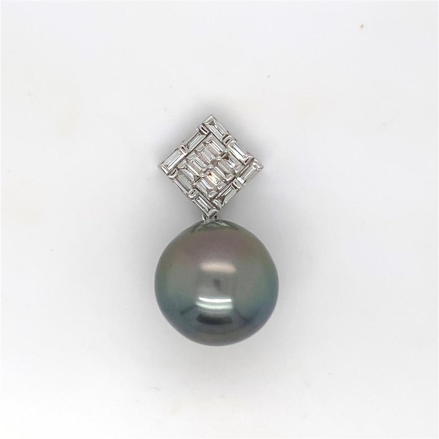 Tahitian Pearl and Baguette Diamond Pendant