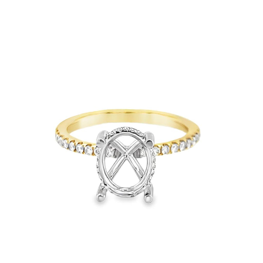 Lady's Two-Tone 14 Karat Oval Hidden Halo Ring Size 7 18 = 0.18TW Roun