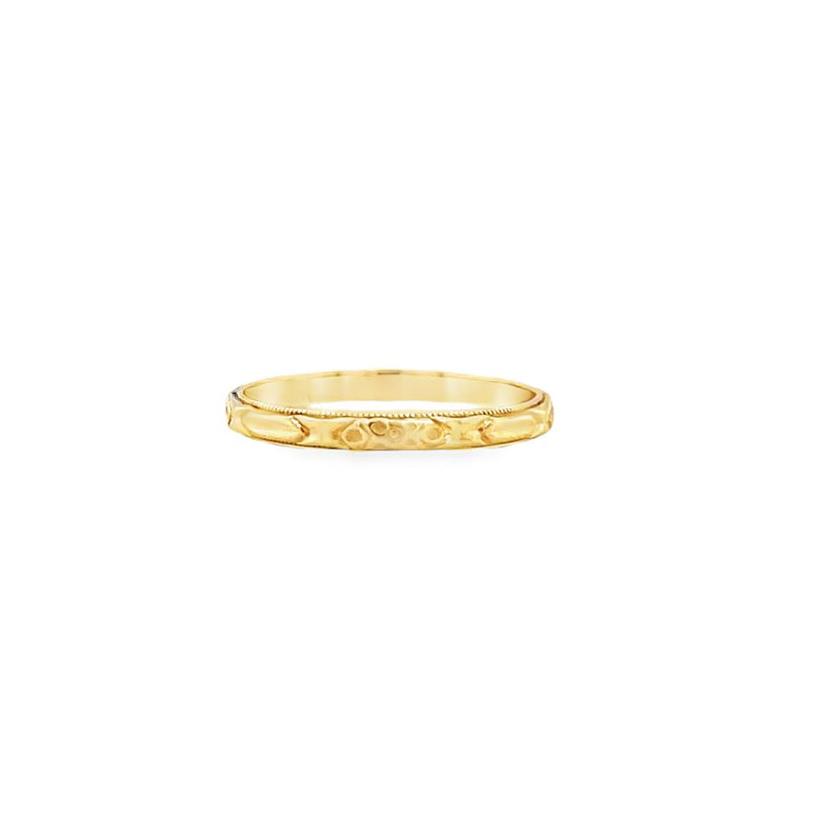 Yellow 14 Karat Polished/Milgrain 2mm Engraved Band Estate Jewelry Siz