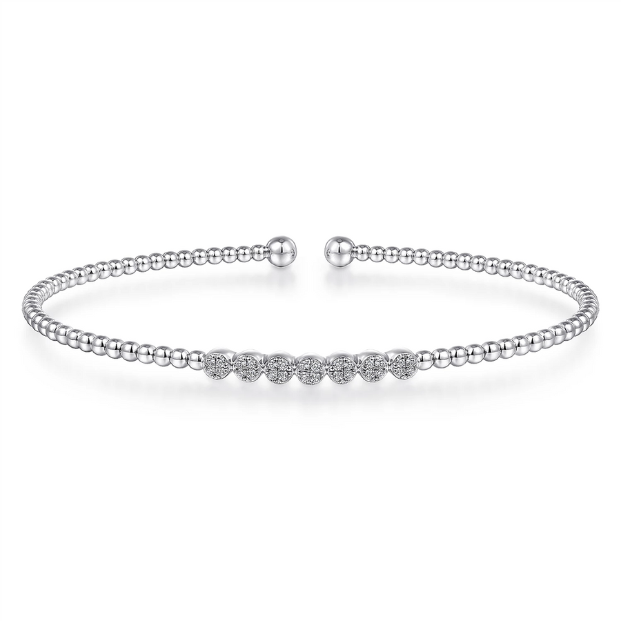 Gabriel & Co. Fashion 14K White Gold Bujukan Bead Cuff Bracelet with Cluster Diamond Stations