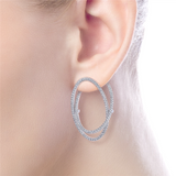 Gabriel & Co. Fashion 14K White Gold Double Layered 35mm Diamond Intricate Hoop Earrings