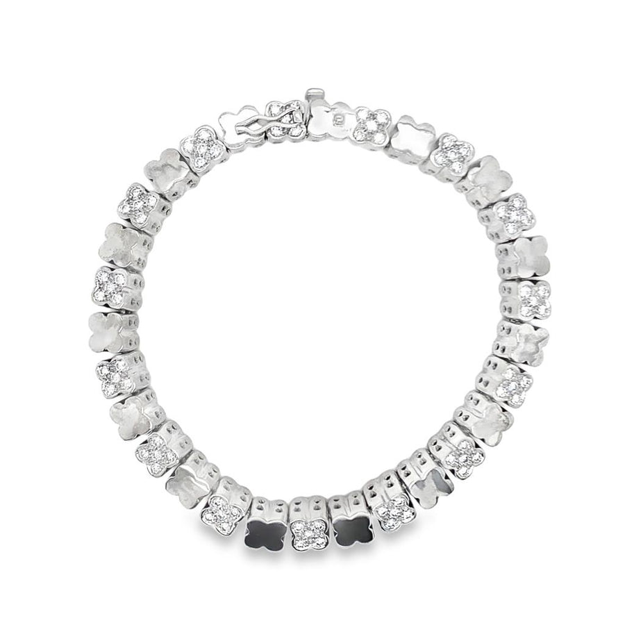 14 Karat White JB
 Star Clover Diamond Bracelet Estate Jewelry Length