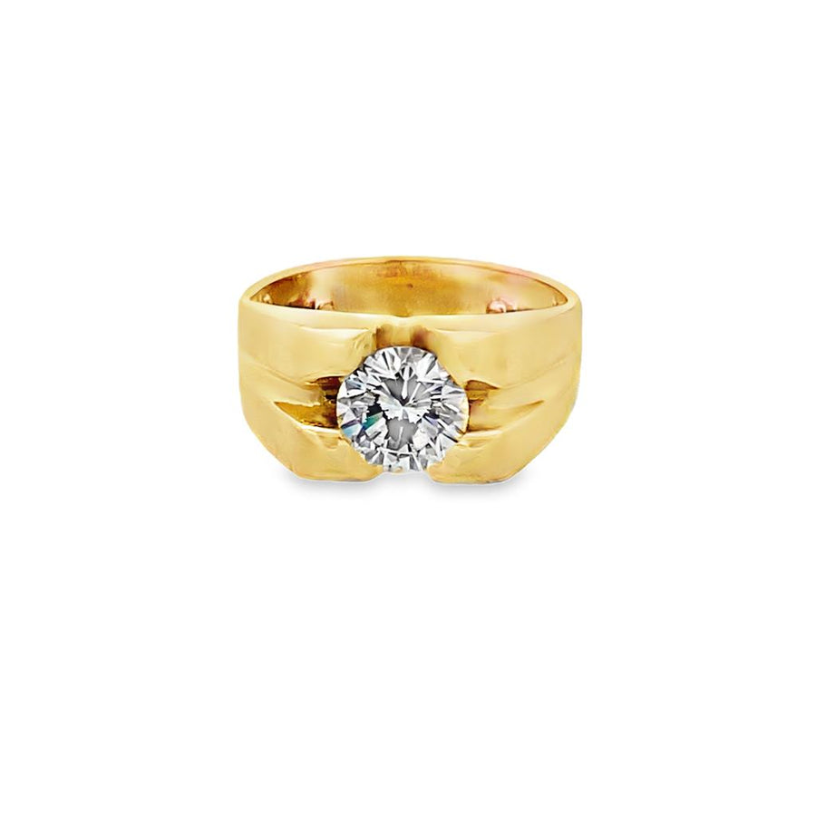 Round Diamond Solitaire Grooved Ring