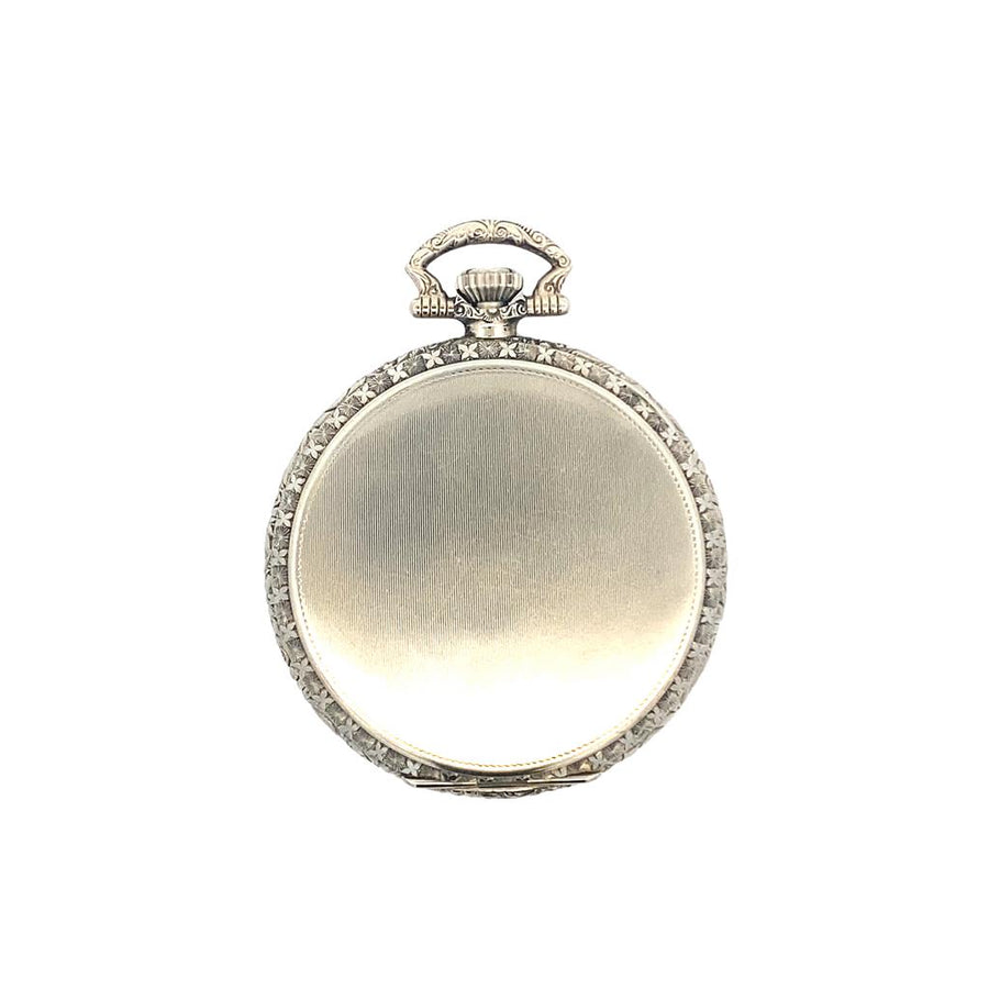 Estate 18KT White Gold Engraved Hampden Dueber thin case
19J, ca1915-1918, serial #3432522, s16 Paul Revere Case (3000 movements made)
60.3grams.