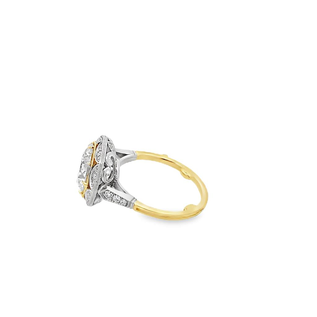 Estate Vintage Style Two-Tone Round Diamond Engagement Ring