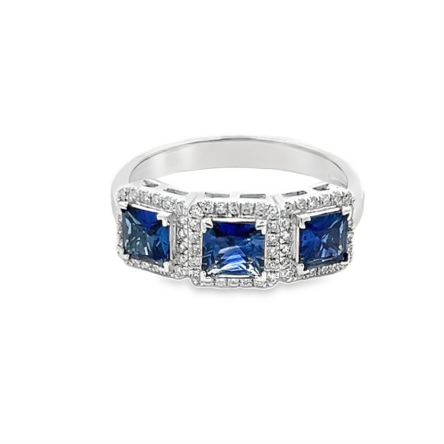 Estate Square Blue Sapphire Halo Diamond Ring