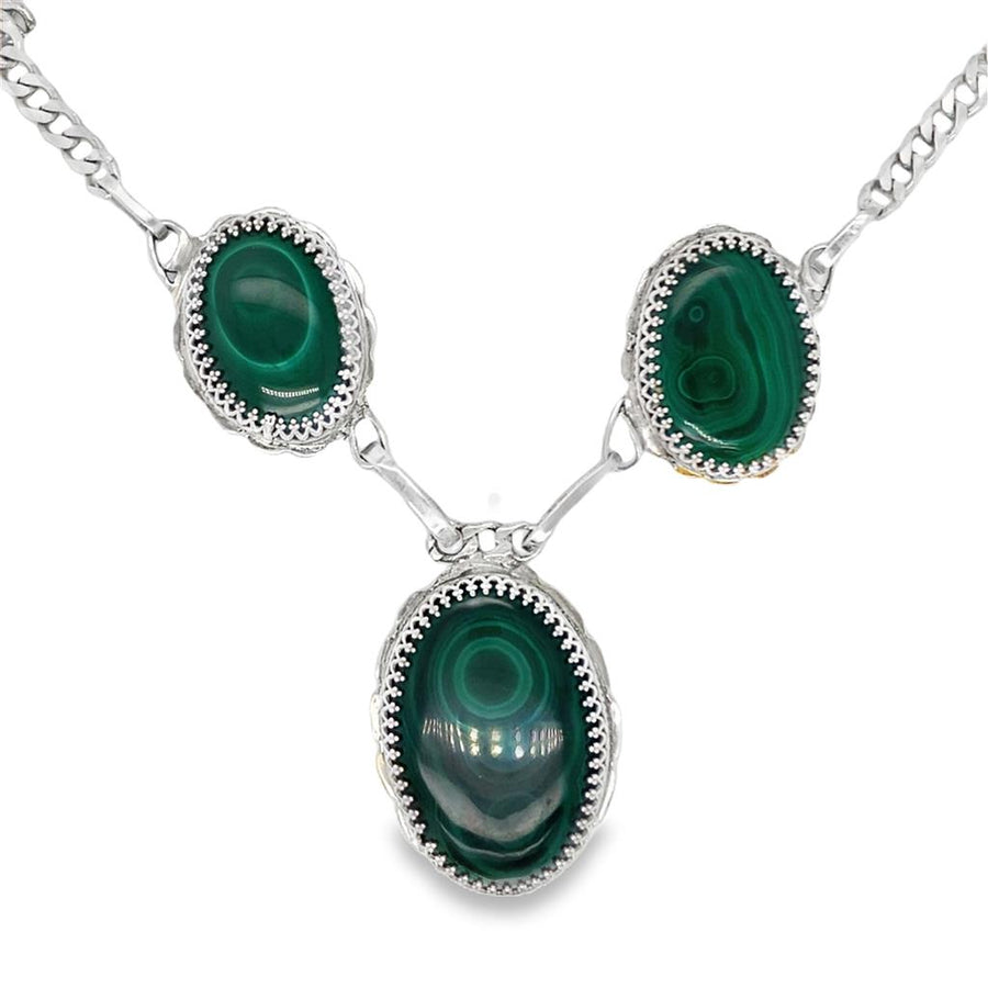 Oval Malachite Three Station Necklace