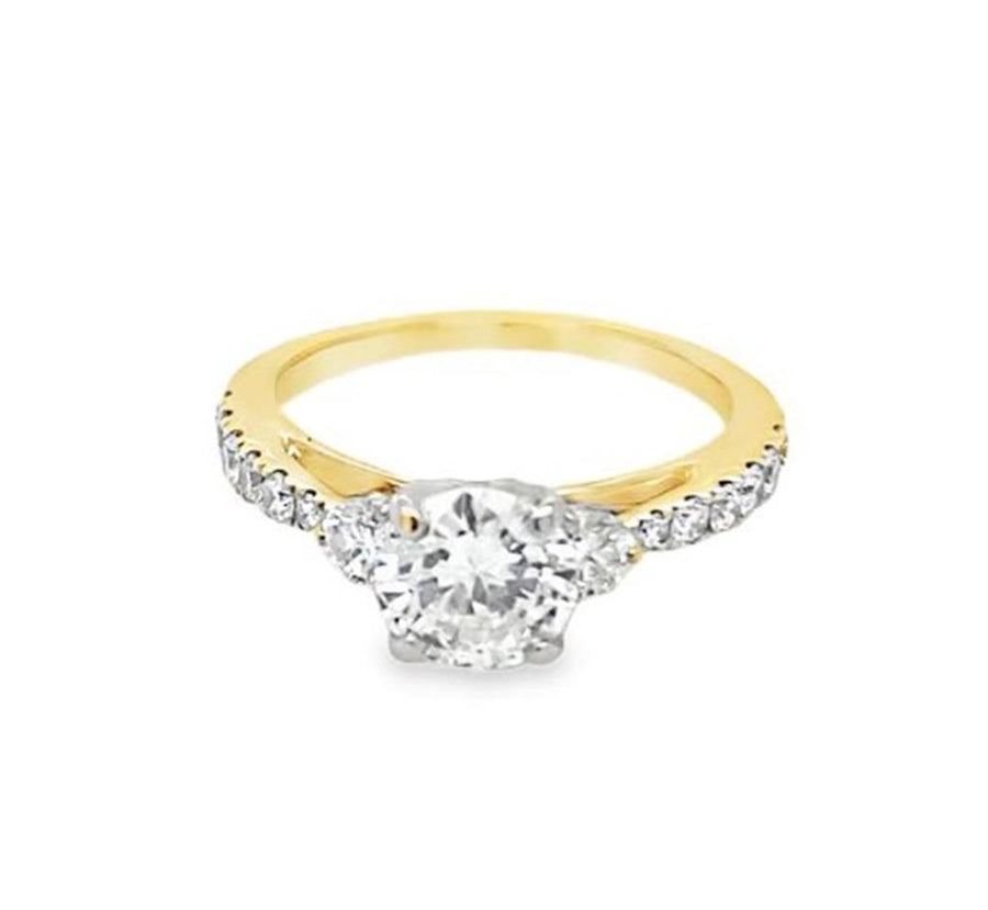 Two-Tone 14 Karat 3 Stone Engagement Ring With Accented Shank Estate J