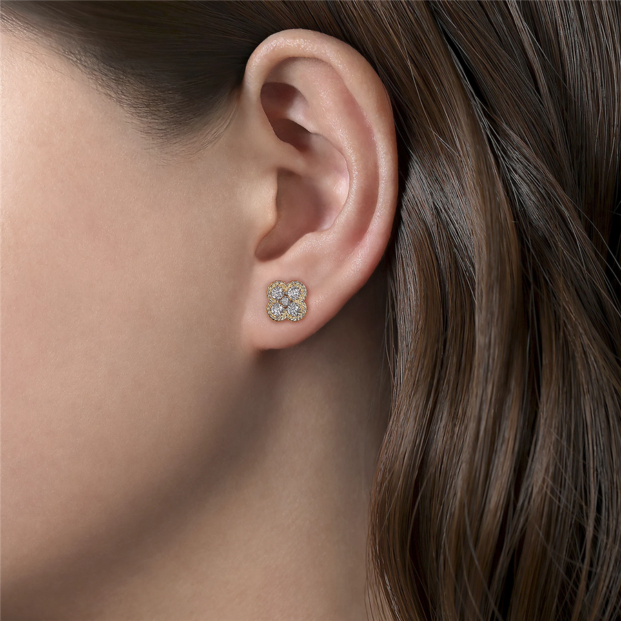 Gabriel & Co. Fashion 14K Yellow Gold Twisted Rope Diamond Stud Earrings