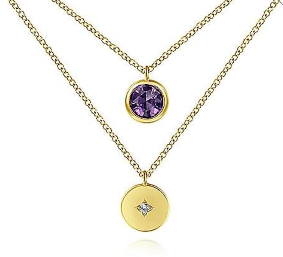 Gabriel & Co. 14k Yellow Gold Color Solitaire Gemstone & Diamond Necklace