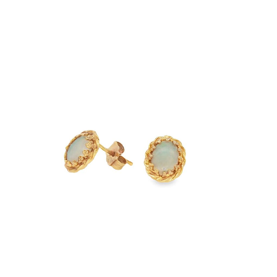 Yellow 14 Karat 10X8mm Oval Rope Frame Studs With Friction Backs And 2
