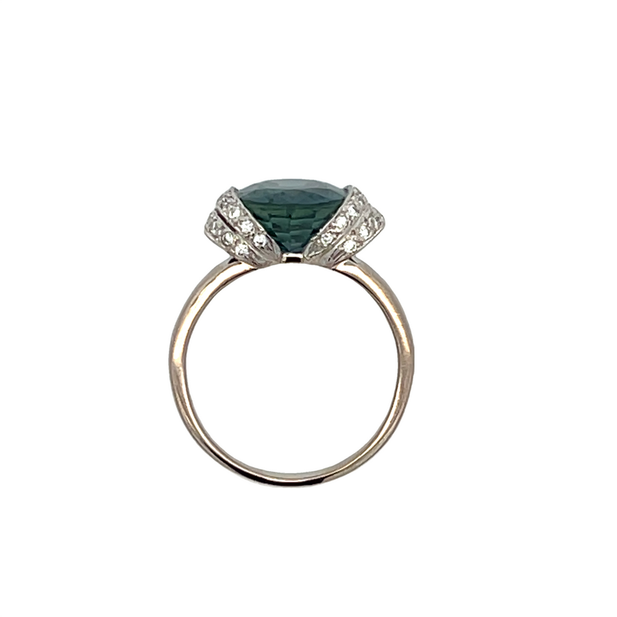 Oval Blue Sapphire with Pave Diamond Shoulders