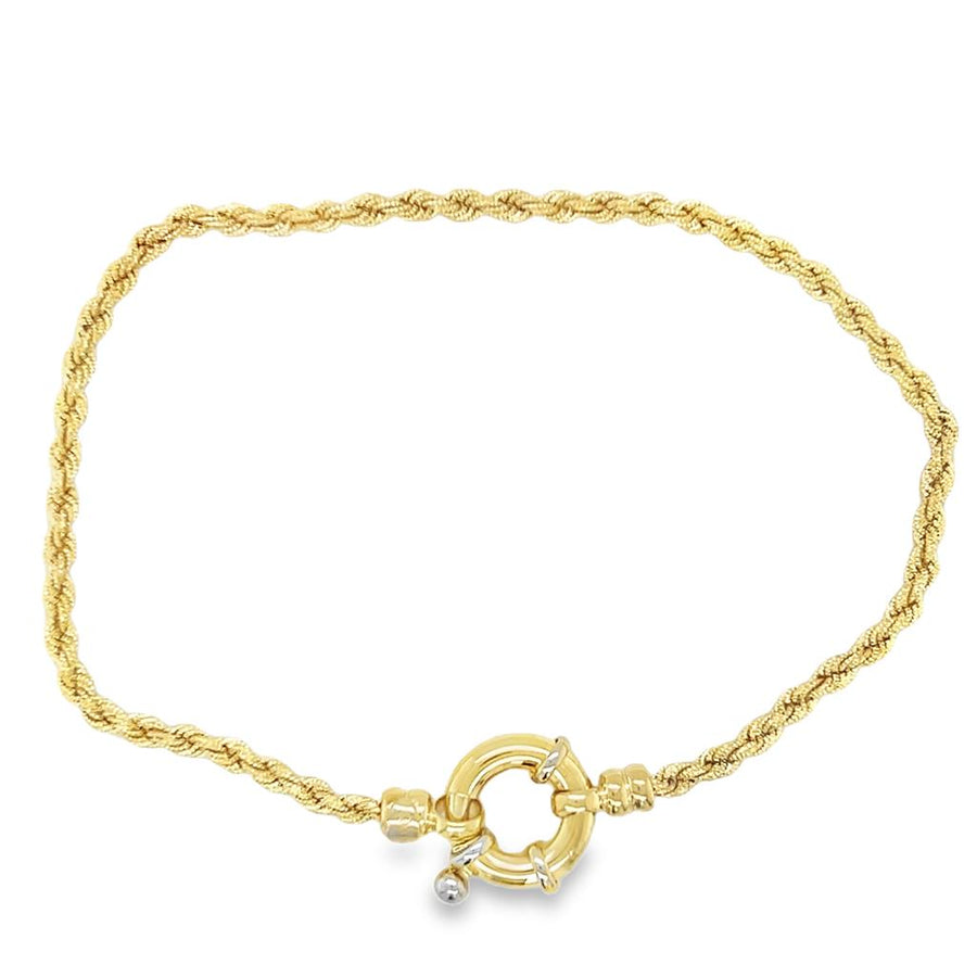 Yellow 14 Karat Milgrain 2.35mm Rope Chain Bracelet with Mariner Clasp