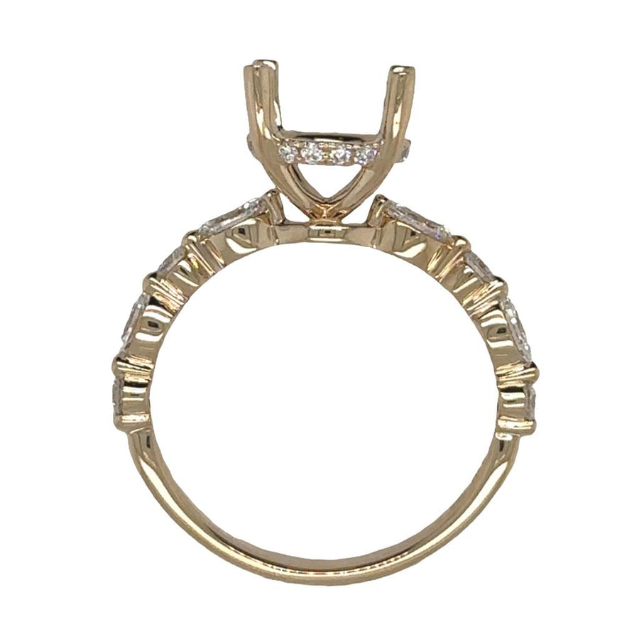 Lady's Yellow 14 Karat Alternating Band With Hidden Halo Semi-Mount Ri