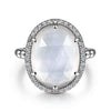 Gabriel & Co. Silver 925 Sterling Silver White Sapphire  Rock Crystal and White Mother of Pearl Oval Halo Signet Ring