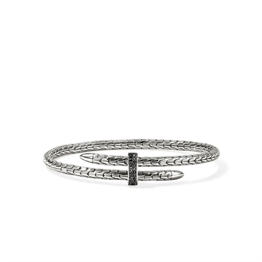 Sterling Silver Spear 4mm Flex Cuff John Hardy = Round Treated Black S
