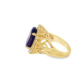Yellow 14 Karat Filigree Deep Purple Amethyst And Diamond Halo Ring Es