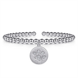 Sterling Silver Polished/Satin Bujukan Beaded Paw Charm Bangle Bracele