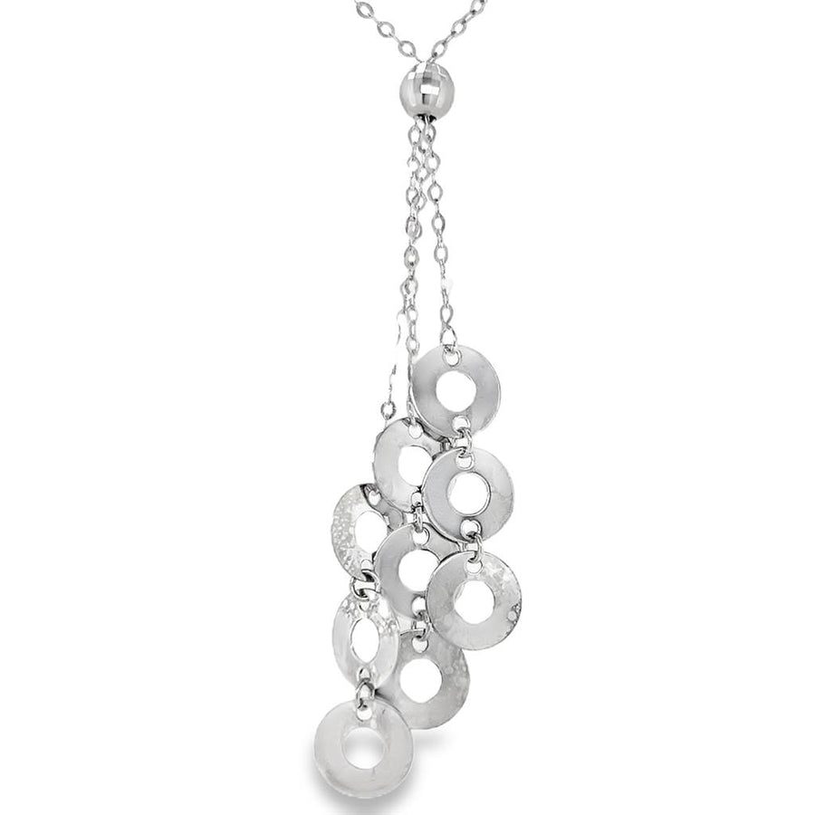 White 14 Karat 1.7mm Oval Link Round Disk Lariat Necklace