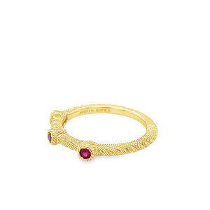 Yellow 14 Karat Judith Ripka Textured Ruby Band Estate Jewelry Size 7 3=0.09tw Round Rubys Gram Weight: 3.3