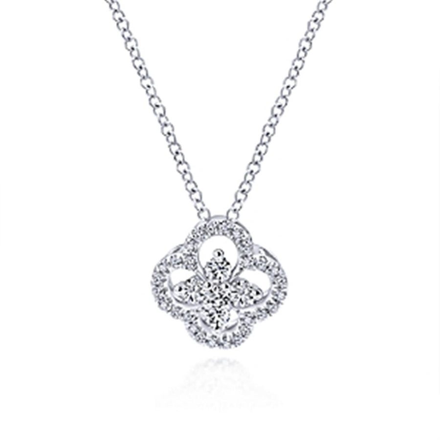 Gabriel & Co. Fashion 18 inch 14K White Gold Open Clover Diamond Pendant Necklace