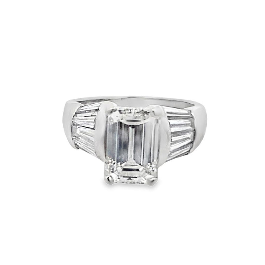 Emerald Cut Diamond and Baguette Engagement Ring