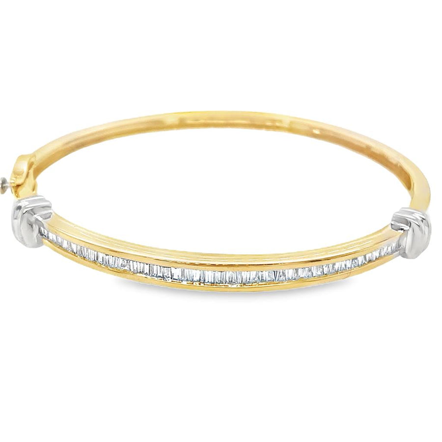 Two-Tone 14 Karat Channel-Set Bangle Estate Jewelry With 64 = 0.75Tw T