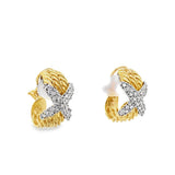Three Row Cable Diamond "X" Clip on Earrings