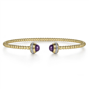 Gabriel & Co. Fashion 14K Yellow Gold Diamond and Amethyst Bujukan Open Bangle