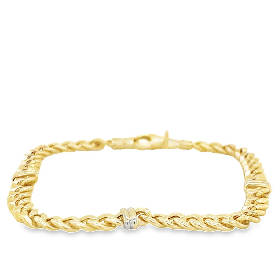 Two-tone 14 Karat Curb Station Bracelet