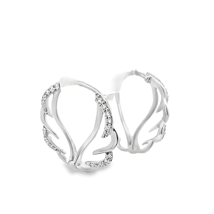 Lady's White 18 Karat Wing Hinged Hoops Earrings 44 = 0.30tw Round G/H