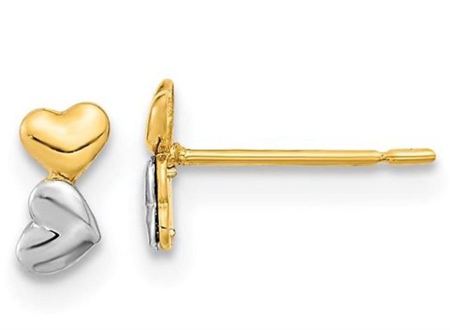 Lady's Two-Tone 14 Karat Double Heart Stud Earrings