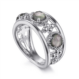 Gabriel & Co. Silver 925 Sterling Silver Rock Crystal and Black Mother of Pearl Bujukan Ring