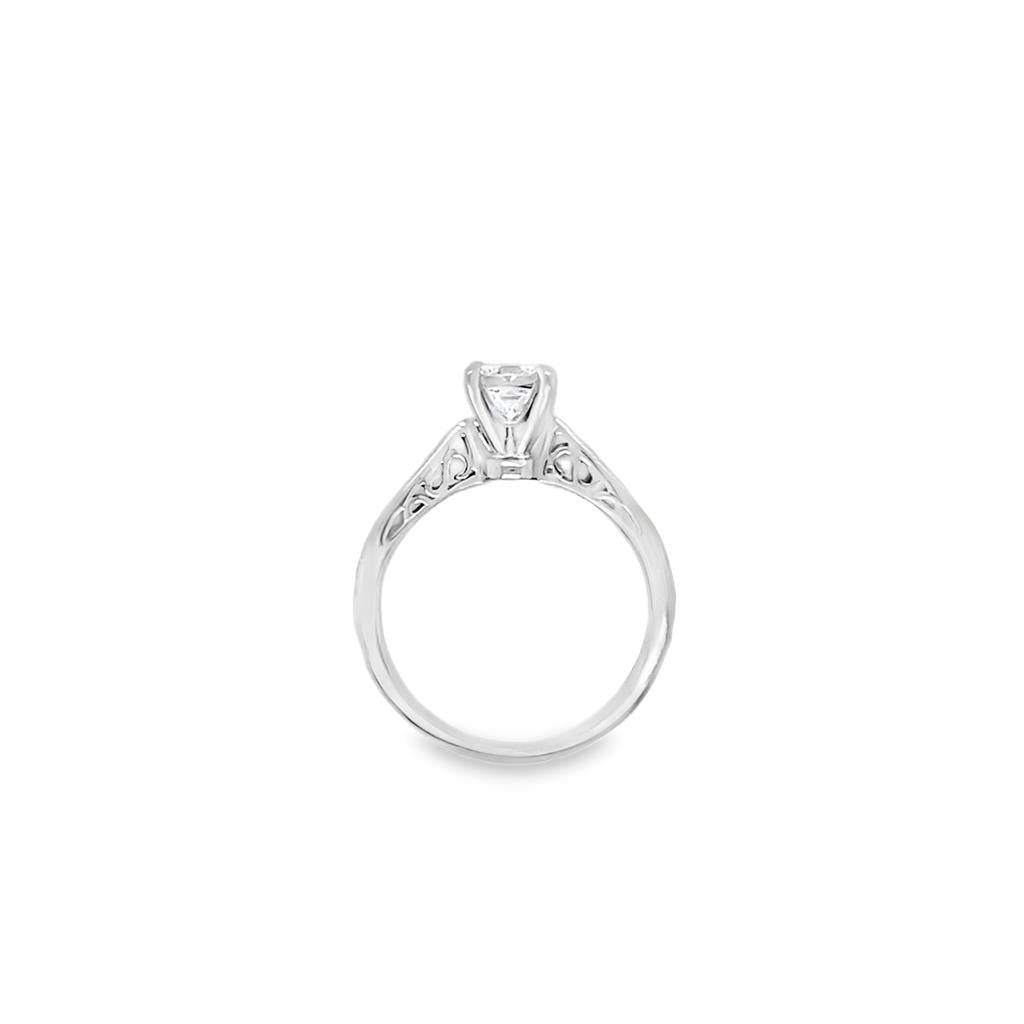 Estate Filligree Cathedral Princess Cut Solitaire Engagement Ring