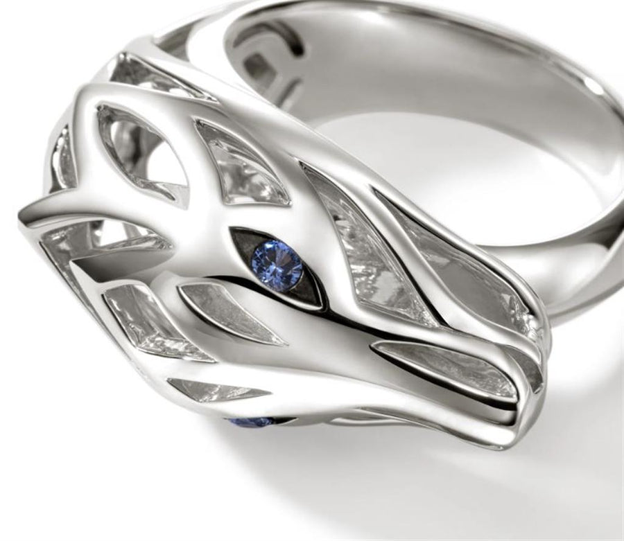 John Hardy Naga Ring With Blue Sapphire Eyes