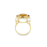 Estate Beaded Halo White Enamel, Citrine and Garnet Clover Ring