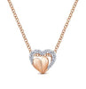 Lady's Rosé 14 Karat Layered Heart Necklace With 13 = 0.08Tw Round I/J