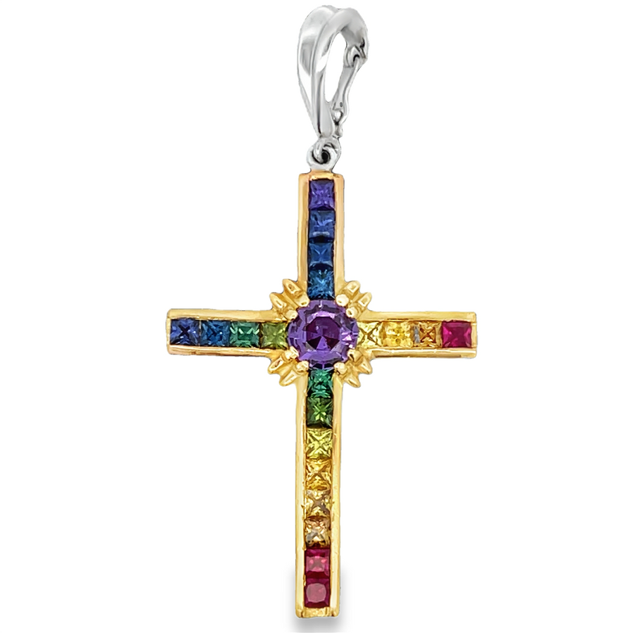 Estate Rainbow Sapphire Cross Pendant