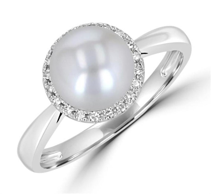 Lady's White 14 Karat Pearl And Diamond Halo Ring Size 7 With One = 8.