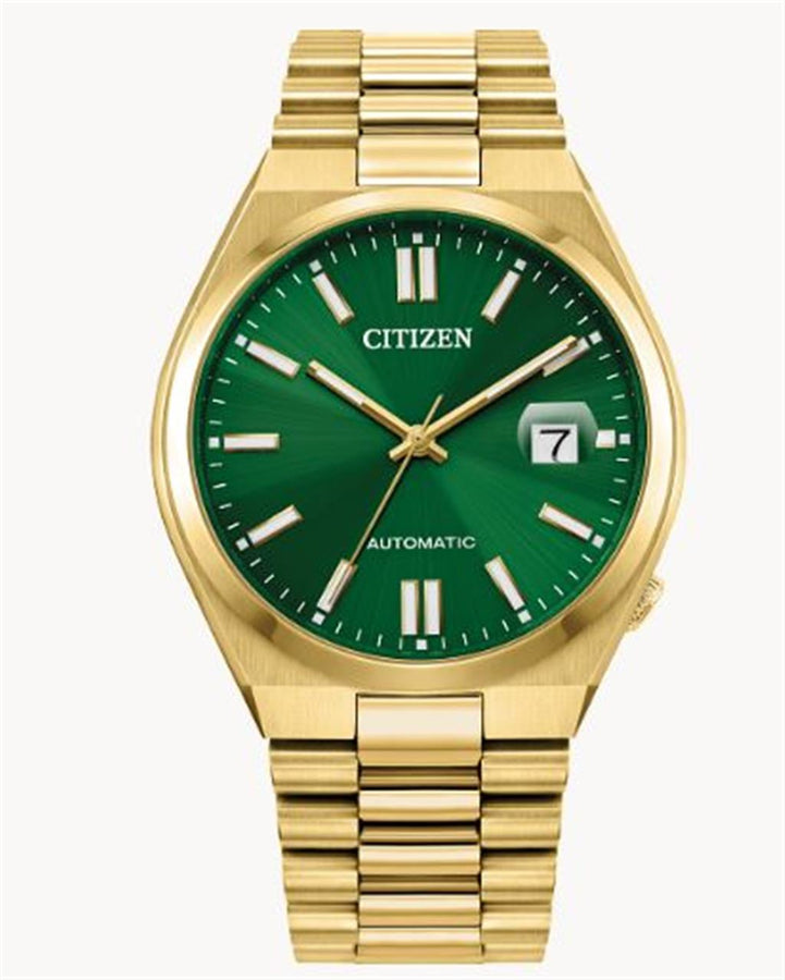 CITIZEN Yellow Stainless Steel Mens TSUYOSA Watch with Green Dial