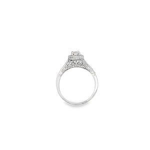 Princess Center Diamond Ring 3.55X3.3 .20ct with Halo 22 Round Diamonds 1.3 .22ct  .42CTW Engraved Gallery