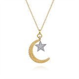 Lady's Two-Tone 14 Karat Bujukan Moon/Star Necklace Length 17.5 With 6