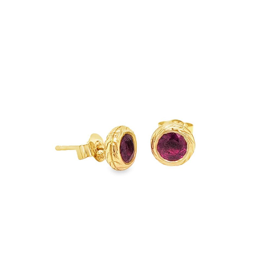 Lady's Yellow 14 Karat Engraved Stud Bezel Earrings with 2 = 1.15TWT R