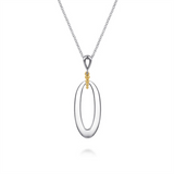 Lady's Two-Tone Sterling Silver/14 Karat Oval Drop Pendant And Cable L