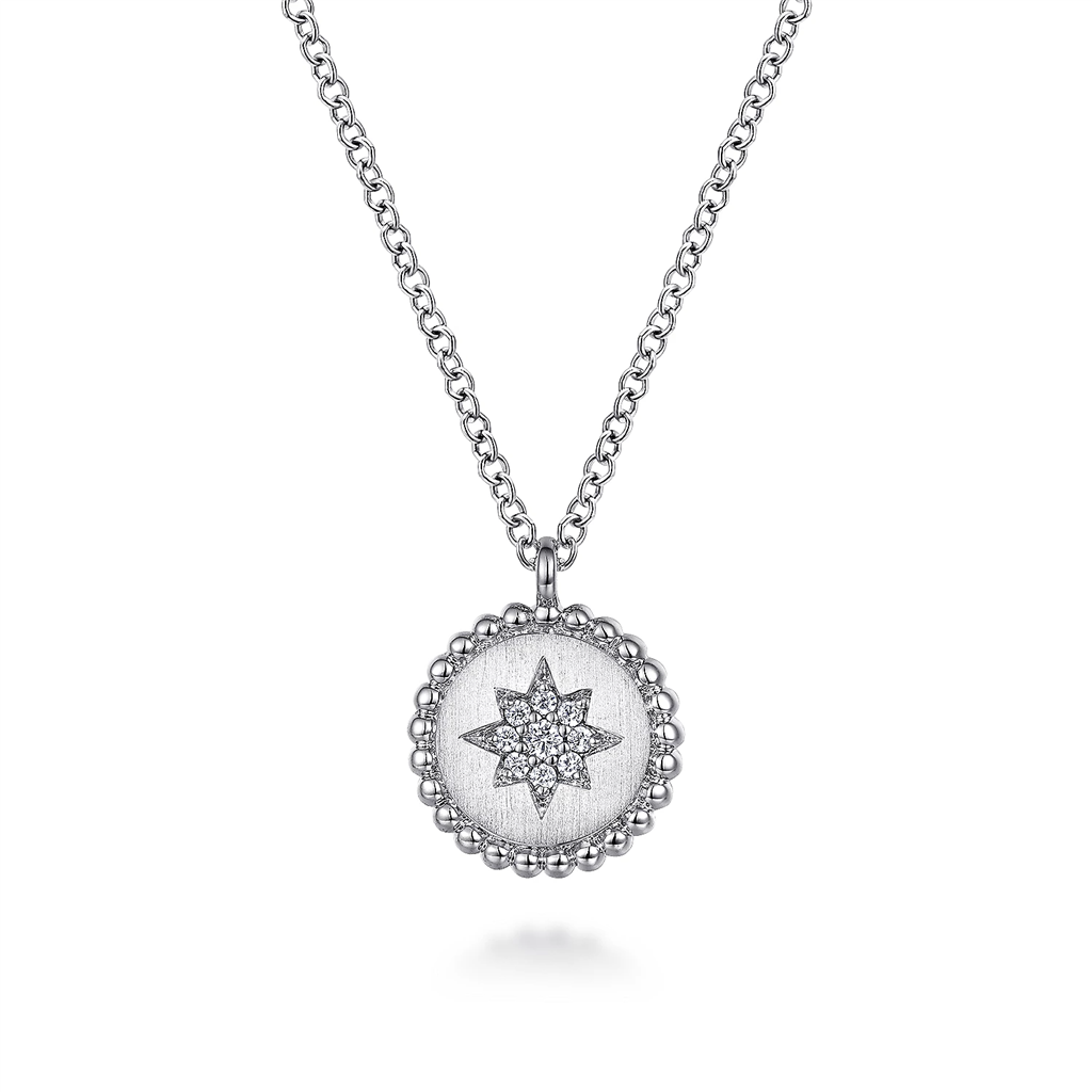 Gabriel & Co. Fashion Sterling Silver Round Star Pendant Necklace