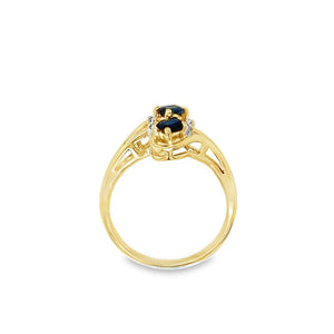 Estate Yellow 10 Karat Split Shank Bypass Sapphire Ring