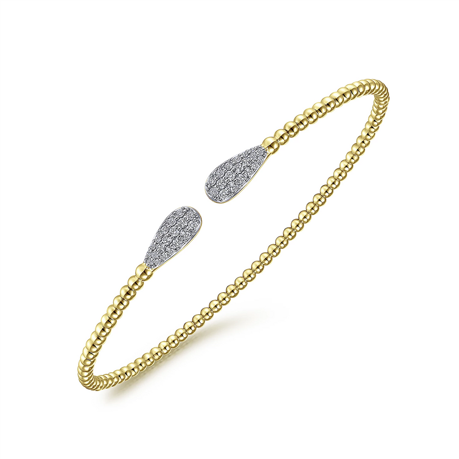 Gabriel & Co. Fashion 14K Yellow Gold Bujukan Bead Cuff Bracelet with Diamond Pave Teardrops